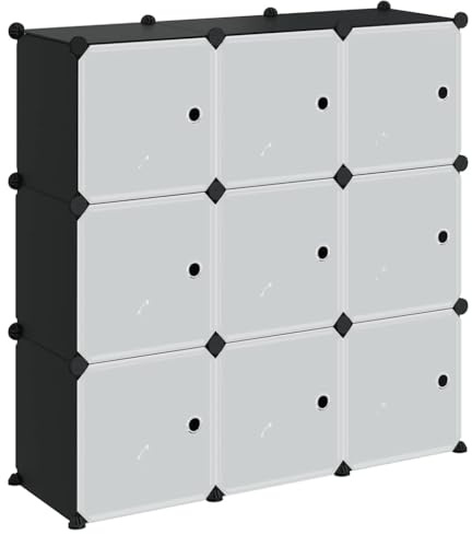 vidaXL Regalsystem mit 9 Würfeln Türen, Würfelregal mit viel Stauraum, Schuhregal mit Stahlrahmen, Regal Standregal Modular Büro, Schwarz PP