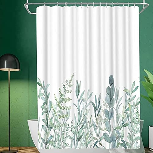 HYFBH Plante Rideau de Douche Printemps Feuilles Vertes minimalisme Art Rideaux de Douche imperméable Polyester Salle de Bain décor avec 12 Crochets 90x190cm/WxH
