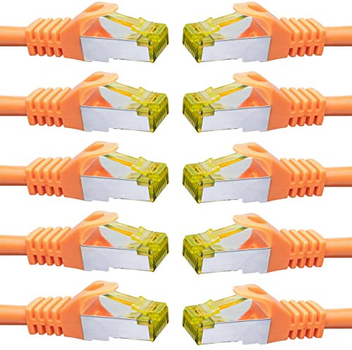 BIGtec LAN Kabel 10 Stück 7,5m Netzwerkkabel CAT7 Ethernet Internet Patchkabel CAT.7 orange Gigabit doppelt geschirmt Netzwerke Router Switch 2 x Stecker RJ45 kompatibel zu CAT.5 CAT.6 CAT.6a CAT.8