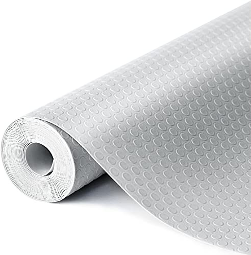 Waterproof Shelf Liner No Slip Drawer Liner for Bathroom, Non Adhesive Kitchen Cabinet Mats EVA Plastic Drawer Mats Roll for Closet, Shelves, Cupboard, Countertop, Fridge Liner - Gray 17.7×197