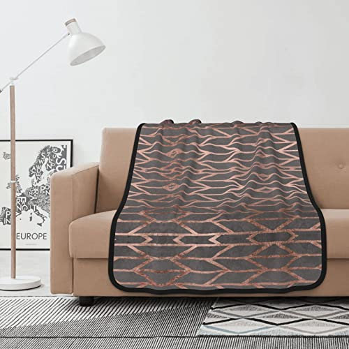 Decke Roségold Streifen Geometrisch Grau Zement Warmer Flanell-Fleece-Plüsch-Sofaüberwurf als Tagesdecke/Bettdecke/Bettwäsche 102 x 127 cm