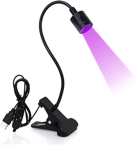 lampe led ongle,LED USB 3W UV,Mini Gooseneck Lamp UV pour le Durcissement de la Résine, USB 3W LED Ultraviolette Lumière Violette avec Clip (1)