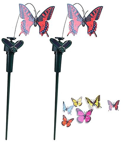 Mariposa, 2 mariposas para jardín, energía solar/funciona con pilas, mariposas voladoras para jardín, patio, plantas, flores, decoración de paisaje (color al azar)