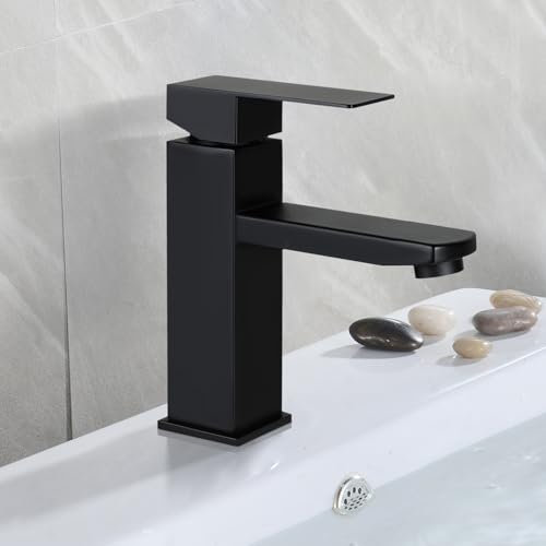Mursche Wasserhahn Bad Waschtischarmatur Waschbecken - Armatur Schwarz Warm und Kaltwasserhahn Hochdruck Edelstahl Kaltwasser Mischbatterie Einhebelmischer Badarmatur, Für Badezimmer