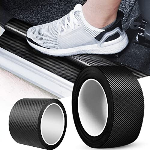 2pcs 5cmx5m Car Sill Protectors Strips Car Door Sill Protector Black Carbon Fiber Wrap Film Anti Scratch Car Door Guard Bumper Protector Sticker for Cars Trucks SUV(U09-2)