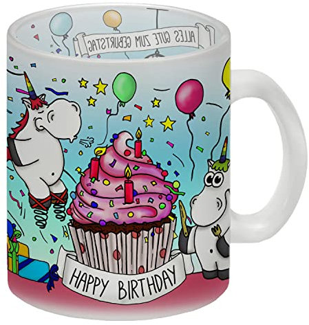 Glas Tasse mit Honeycorns Einhorn Geburtstagsparty Motiv