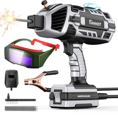 Portable Welding Machine 110V with Auto Darkening Goggles: Handheld IGBT Inverter ARC Welder Gun Stick Welder - 6 Variable Current Adjustment for 3/32-1/8 Rods and DIY, Professional Use,Repair(Grey)