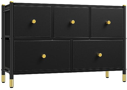 YITAHOME Kommode,komodenschrank für Schlafzimmer, 5 Schubladen aus Stoff mit Griffen,Kommode Schwarz mit Schubladen