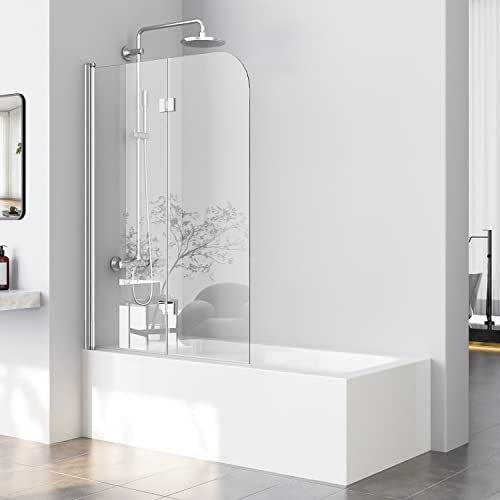Duschwand für Badewanne 100x140 cm Duschtrennwand 2-teilig Faltbar Duschwand Badewannenaufsatz Duschabtrennung Badewanne mit 6mm NANO ESG Sicherheitsglas