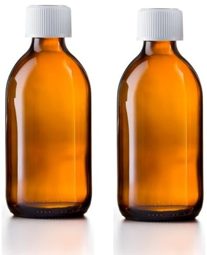 This-Trading 200ml Amber Glass Bottles with White Medicap Lids - Refillable, Reusable, and Travel-Sized Strong Medicine Bottles