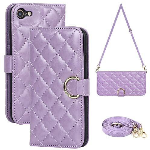 Ｈａｖａｙａ für iPhone 7 Hülle mit Band Handyhülle iPhone 8 mit Kartenhalter Handytasche zum umhängen für iPhone SE(2020/2022) geldbörse Damen - Lila