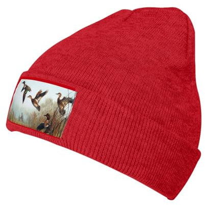 OPSREY Jagd fliegende wilde bedruckte warme Strickmütze, neutrale Strickmütze, Winterstrickmütze, Wollmütze, rot, One size