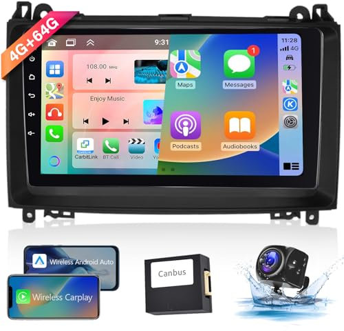 【8 Kern 4+64G】 Hodozzy Carplay Autoradio für Mercedes Benz B200 W169 W245 W639 Sprinter Vito Viano, 9 Zoll Touchscreen Android Autoradio mit Android Auto/WiFi/GPS/RDS/FM/Bluetooth/USB+Rückfahrkamera