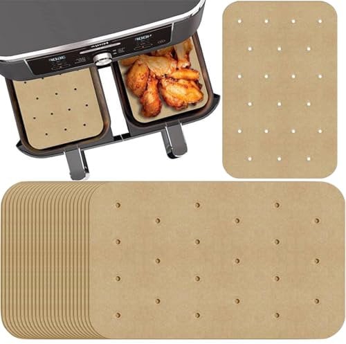 300Pcs Air Fryer Paper Liners,Parchment Paper Non-Stick Air Fryer Liners for Baking, Perforated Air Fryer Sheets for Ninja Foodi Dual, Disposable Baking Parchment Paper 14x20.5cm Square