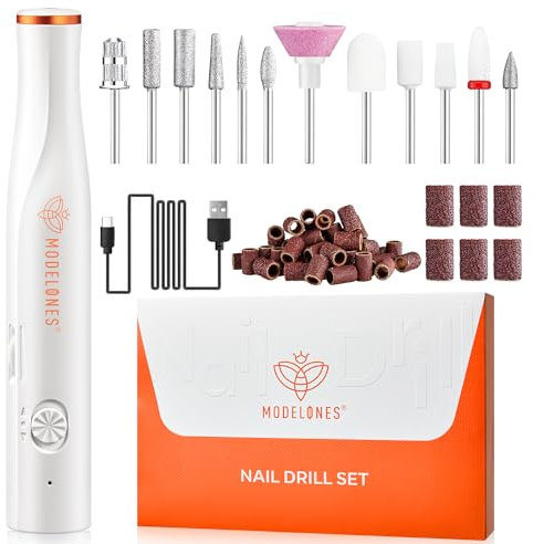 Modelones Cordless Nail Drill, 25000RPM Electric Nail File with LED Light for Acrylic Gel Nails, Professional Manicure Pedicure Kit