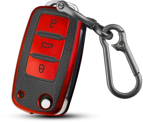 QBUC Autoschlüssel Hülle für VW,TPU Staubdicht Schlüsselbox Autoschlüsselschutz,Schlüsselhülle Cover für VW Polo/Santana/Jetta (D-Rot)