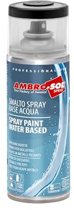 Ambro-Sol Smalto Spray a Base Acqua, a Basse Emissioni, Ritocco per Metalli, Legno, Vetro, Ceramica e Plastica, Conforme EN 71-3, Colore Nero Opaco RAL 9005, 400 ml