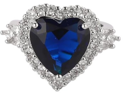 IMINI Blauer Diamant Herz Ring für Frauen Mädchen Zirkonia Kristall Liebe Herz Ewigkeit Versprechen Ringe Offene Hochzeit Verlobungsringe Statement Ring Band Einstellbar Elegant Schmuck Geschenke, Mit