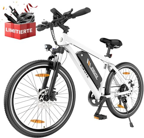 ESKUTE M100 Bicicleta Eléctrica, 27.5 Bicicleta Electrica Montaña,Motor 250W, Batería Extraíble 36V 10.4 Ah, Pantalla LED, 7 Velocidades, Bici Electrica MTB Trekking para Adultos Unisex (Blanco)