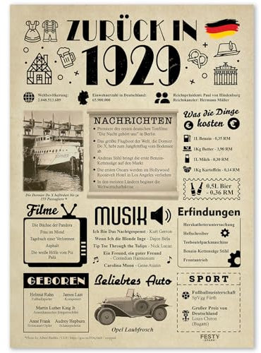 Geschenke zum 96. Geburtstag Frau - Geburtstagsgeschenk für Männer 96 - Schöne Geburtstagskarte 96 Frau und Mann - Geburtstagsdekoration 96. Geburtstag Männer und Frauen - Karte 1929