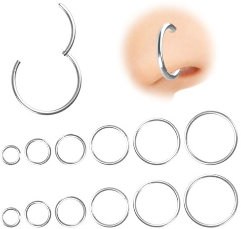 Moosono 12 Stück Nasenpiercing Ring,Edelstahl Nasenring Silber,Ohr Piercing,Helix Piercing Ring,Conch Septum Tragus,Hypoallergen Knorpelohrring Lippenring Für Frauen Männer 6-16mm