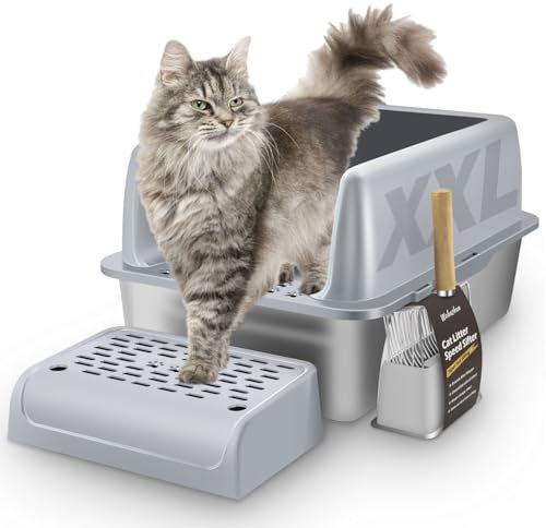 Katzenklo edelstahl xxl, Stainless steel litter box, Katzentoilette offene mit metall schaufel, Cat litter box hohem rand, Katzentoilette edelstahl, Katzenklo groß leicht zu reinigen(60cm*40cm*30.5cm)