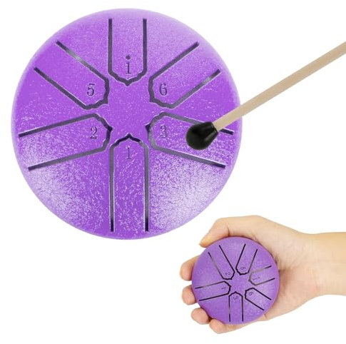 Steel Tongue Drum, 3 Zoll 6 Tone D-Dur Zungentrommel Schlagzeug Anfänger, Steel Pan Töne Schlaginstrument, Hand Pan Drum für Meditation Yoga Klangheilung(Violett)