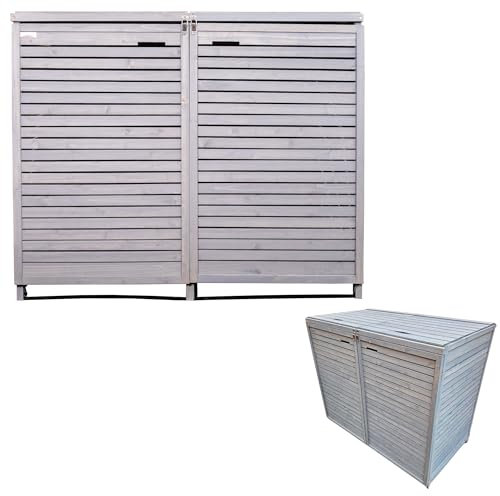 Samuel ALEXANDER 1.35m x 1.14m Large Grey Wooden Outdoor Garden Double Wheelie Bin Store Storage for 2 Bins, Garden Bin Storage box, Wheelie Bin Hideaways, Bin Shed