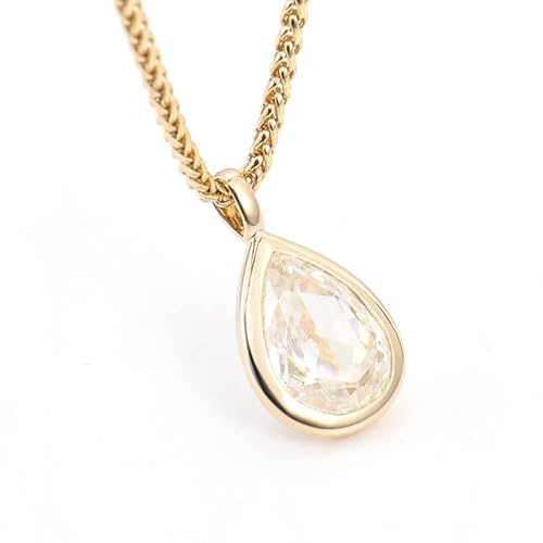 AMDXD Echte Goldschmuck Halskette Gelbgold Au 375/585/750, Klassiker Anhänger Kette mit 1/2/3ct Moissanit Tropfen, 9K/14K/18K Gold Damenkette