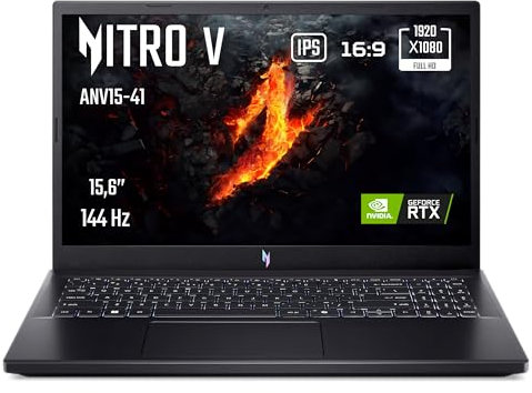 ACER Nitro V ANV15-41-R5AY, Ordinateur Portable Gaming 15,6'' Full HD IPS 144 Hz, PC Portable Gamer (AMD Ryzen 5 7535HS, NVIDIA GeForce RTX 4050, RAM 16 Go, 512 Go SSD, Windows 11 Home) Gaming Noir