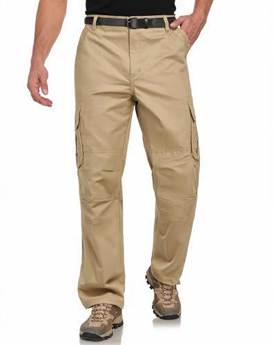 Misfuso Pantalon Cargo Homme en Coton Pantalon de Travail avec Plusieur Poches Ample Fit Kaki L