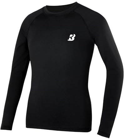 Roadbox Boys Long Sleeve Compression Shirt, Kids Base Layer, Quick Dry, Breathable Sports Top for PE, Football Black