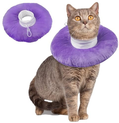Schutzkragen Katze Leckschutz für Katzen nach Op Trichter Einstellbarer Halskrause Weich Kragen Lila M