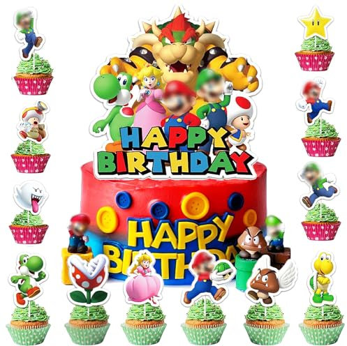 49 Stücke Tortendeko Kindergeburtstag - Kuchendeko Set mit Torte Topper & Cupcake Deko für Mottoparty, Geburtstagstorte & Fest (Kindermotive, bunt, DIY)