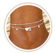 FUNEIA Fußkettchen Für Damen Silber 925/14K Gold Vergoldet Buchstaben Fussketten Für Frauen Wasserfester Herz Layered CZ Fußkette Boho Verstellbar Fusskette Fußschmuck Geschenke für Mädchen