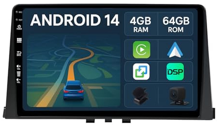 10.1 [4G+64G] Android 14 Radio Coche para Citroen Berlingo 2018-2020 con Carplay|Android Auto|DSP|Mirror Link-GPS Navi Navegador Radio con Bluetooth 5.0/WiFi/4G/FM/360 AHD Cámara