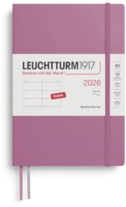 LEUCHTTURM1917 372737 Wochenkalender Medium (A5) 2026, Softcover, Dusty Rose, Englisch