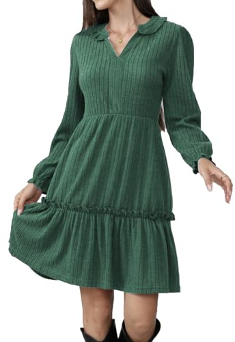 Alaster Queen Robe d'automne élégante pour femme - Col en V - Manches longues - Courte - En tricot - Robe de fête - Vokuhila - Avec poches - Robe d'automne