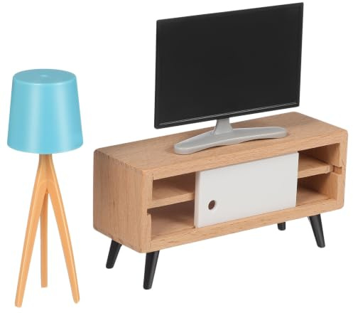 PERSELOSO 1 Satz Miniaturmöbel für Puppenhaus Teiliges mit Miniatur Tv Tv Schrank und Tischlampe für Wohnzimmer und Schlafzimmer Holzmaterial Design Zubehör für Kreative