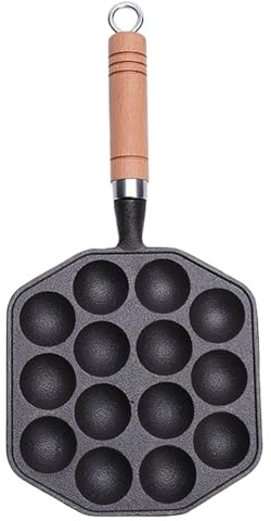 Grill Skillet | Japanese Plate with 14 Holes - Non-Stick Cast Iron Grill Pan - for Baking, Outdoor BBQ, Camping, Meatball, Oven, Kitchen