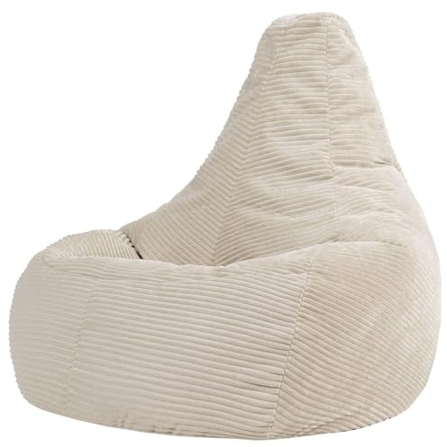 icon Dalton Large Cord Bean Bag with Filling Included, Beige | Made in the UK, Adult Beanbag, Comfy Chair, Soft Corduroy Fabric, Floor Chair For Lounge and Bedroom