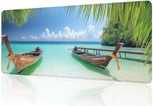 Large Gaming Mouse Pad 1400x700mm, Blue Mouse Mat with Stitched Edge, Waterproof Non-Slip Rubber Base Mousepad, Improved Precision Control and Speed, Desk Mat Large for Office & Home (Beach) M1-101
