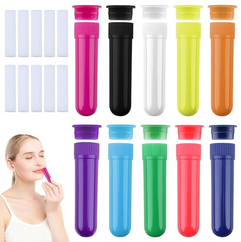 10 Stück Riechstifte für ätherische öle, Nachfüllbarer Inhalator Stick, Gute Hygroskopizität Naseninhalator Stift Riechstäbchen mit Docht für Die Nase Naseninhalator Duftstifte (10 Farben)