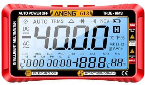Digitaler Multimeter-Tester, 3-in-1-Kalender-Temperatur-Hygrometer, ewiger 4000-Zähler, digitaler AC/DC-Stromspannungs-Kondensatortester für das Heimbüro (Red)