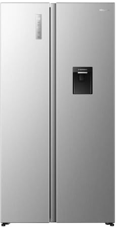 Hisense PureFlat 541L American Fridge Freezer RS3P558NMID - with Non-Plumbed Water Dispenser, Silver - D Rated