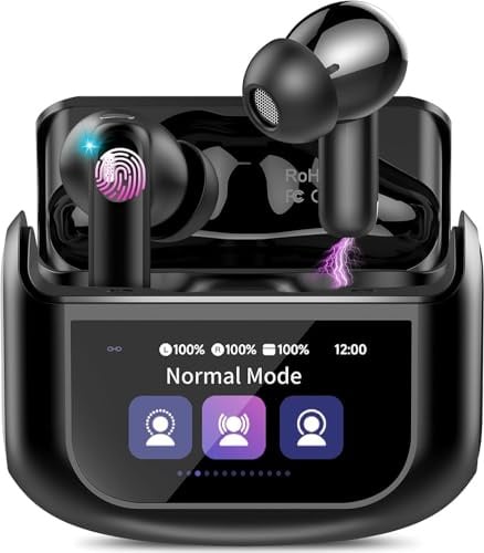 Touchscreen Bluetooth Kopfhörer, 2026 In Ear Kopfhörer Kabellos Bluetooth 5.4 mit ANC+ENC Noise Cancelling Mic, 48Std Spielzeit Tiefer Bass Earbud mit 5 EQ-Modi, IP7 Wasserdicht Ohrhörer Lichtschwarz