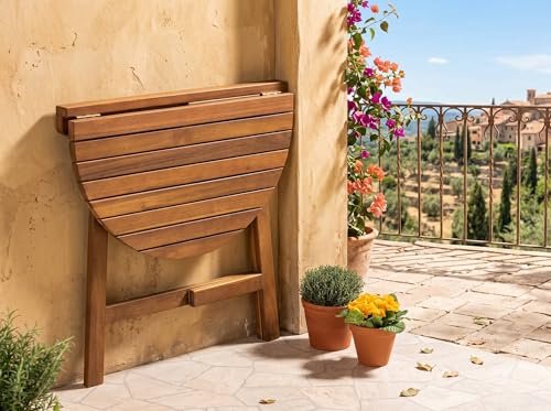 Klappbarer Beistelltisch halbrund aus Akazienholz, ca. 60x34,5x71 cm | FSC 100%