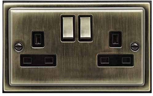 Brush Antique Brass Double Switch Socket 13amp Single Pole BE410KME