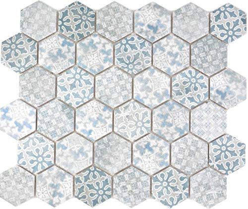 Piastrelle a mosaico in ceramica, esagonali, blu, per pavimenti, cucina, doccia, bagno, mosaico, mosaico, mosaico