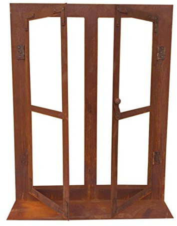 Deko-Fenster 60 x 46 cm zum Öffnen auf Platte Edelrost Rost Metall + Original Pflegeanleitung von Steinfigurenwelt